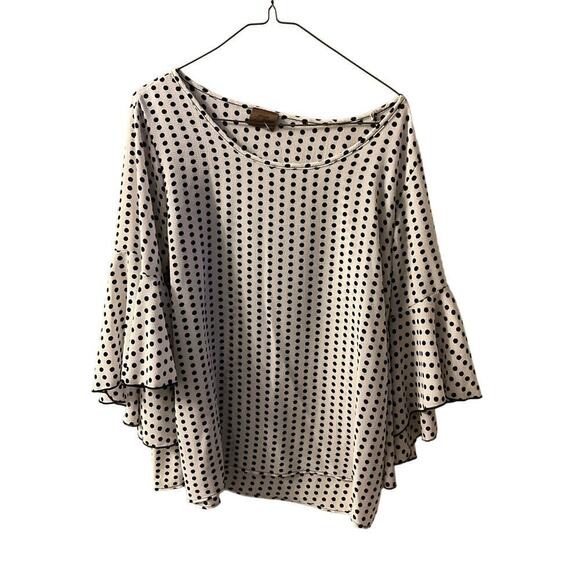 Forever Grace Blouse Top Women's Medium White Black Polka Dot Polyester Stretch - Picture 1 of 5